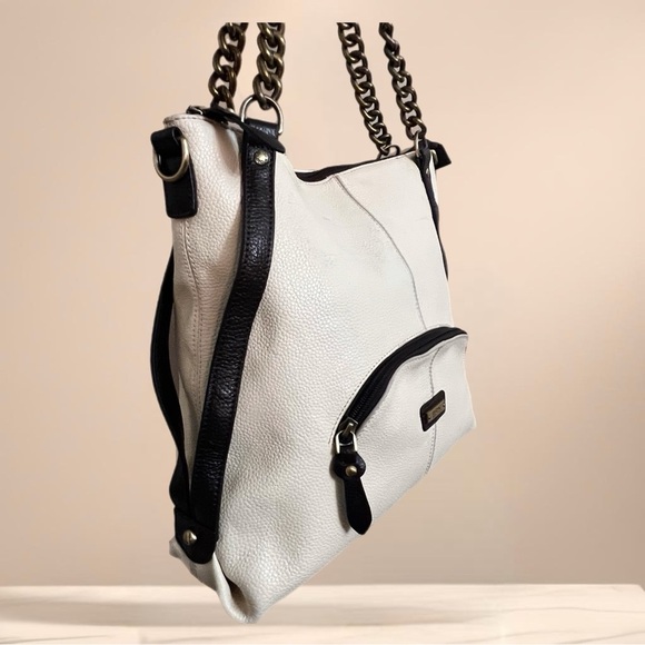 Rioni Quadra Chained Cream and Brown Tote Handbag - Picture 4 of 11